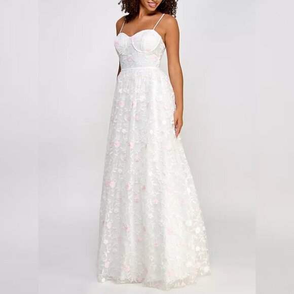 City Studios Floral Embroidered and Sequin Tulle Bustier Gown - Picture 3 of 4